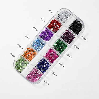 12 Grids Mixed Size Acrylic Flatback Rhinestones, 2/3/4mm Shiny Crystal Look Gems DIY Manicure Decor Charms - MULTI