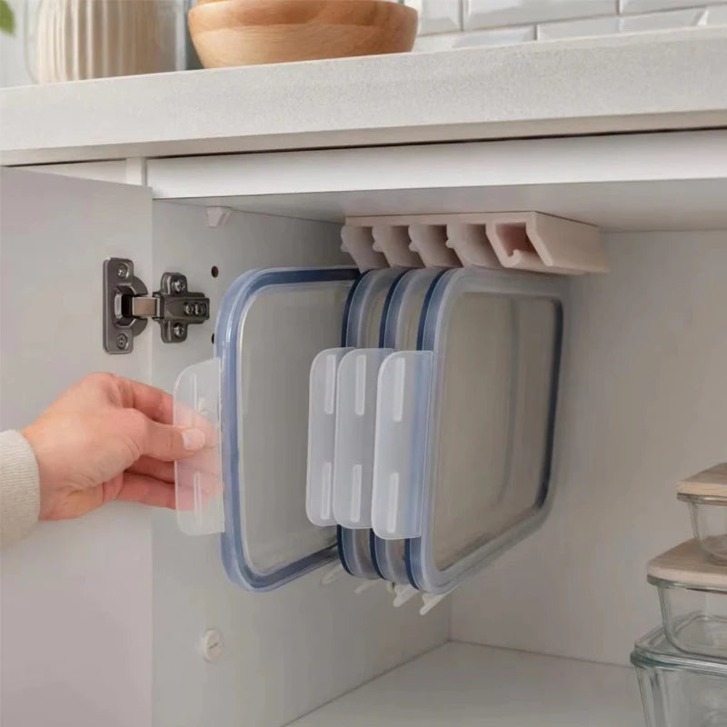 Kitchen Food Container Lid Holder Cabinet Space Saving Organizer Rack Plastic Shelf Hanger Bracket Wall Multi-Slot Sturdy Hoo