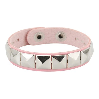 2025 One Row Punk Rock Studded Bracelet Square Spiked Leather Cuff Bracelet for Men Women \Wristband Bracelet - 7