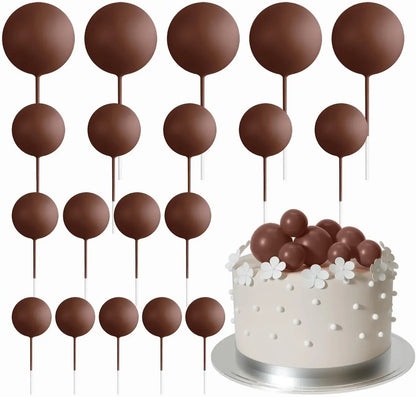 20-Piece Mini Balloon Cake Topper Decorations with Gold Ball Picks - Festive Cake Decor for Celebrations - Brown