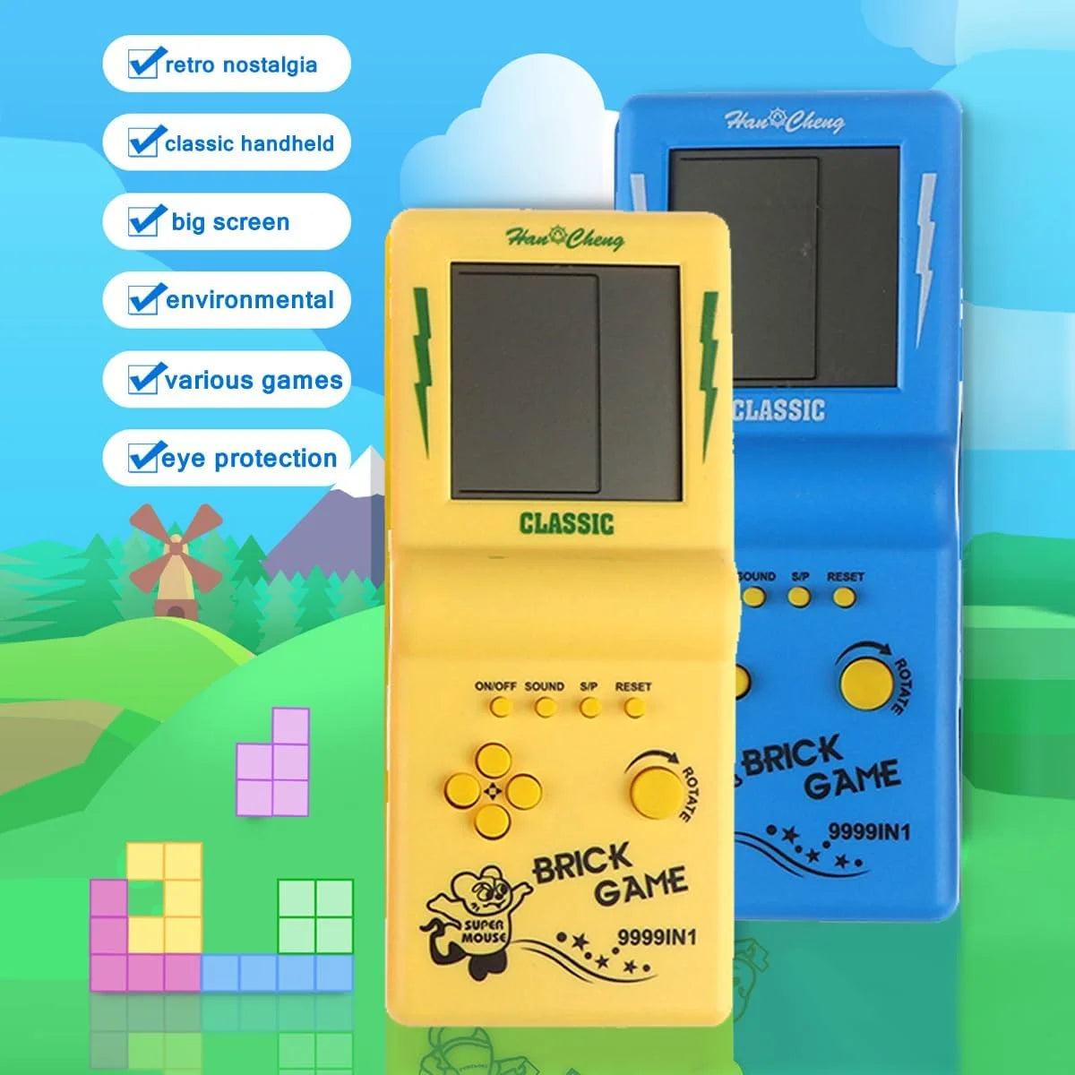 Nostalgic Pocket Game Classic Retro Handheld Game Players for Tetris Console Large Screen Children's Machine Kids Puzzle Toys