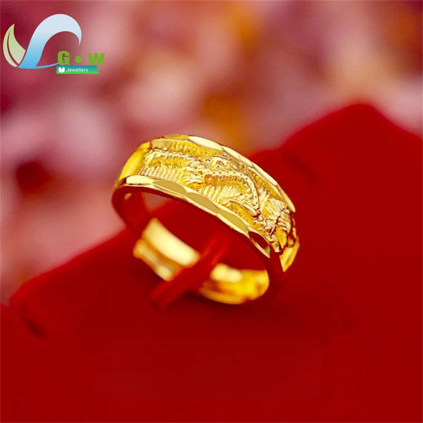 Fancy Gold Carve Dragon Phoenix Couple Adjustable Open Rings Stone Lucky Charm Band Classic Elegant Fashion Jewelry Gift Wedd