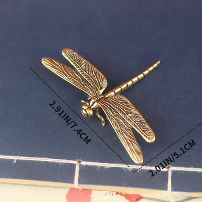 Vintage Brass Dragonfly Figurine - Antique-Style Home & Office Desk Butterfly Bee Decor, Creative Tea Pet Collectible
