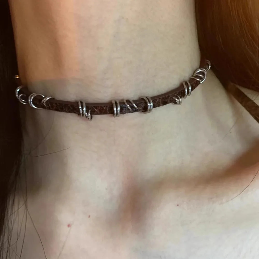 Y2K Fashion Gothic Leather Chain Choker Necklace for Women Men Trendy Vintage Goth Halloween Collar Jewelry Accessories Gifts