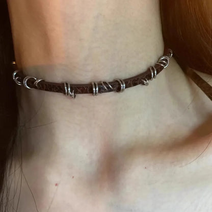 Y2K Fashion Gothic Leather Chain Choker Necklace for Women Men Trendy Vintage Goth Halloween Collar Jewelry Accessories Gifts