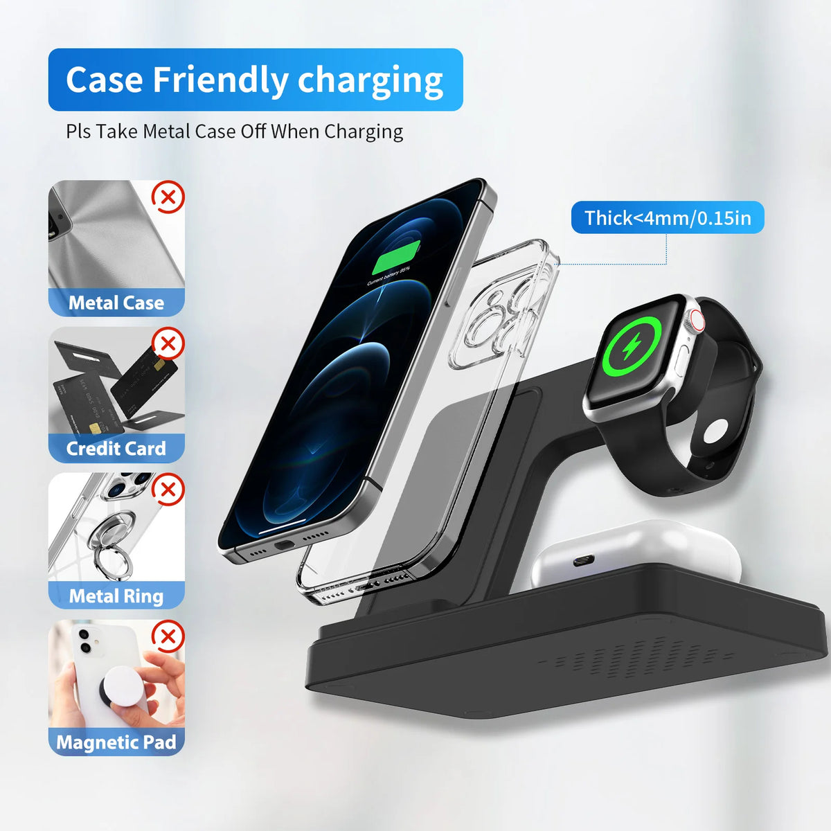 3 In 1 Wireless Charging Station Magnetic Fast Charging 18W Foldable For IPhone 16 15 14 13 12 Pro/Pro Max/Plus/Watch & Airpo
