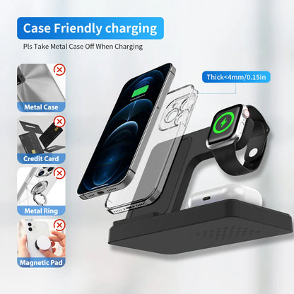 3 In 1 Wireless Charging Station Magnetic Fast Charging 18W Foldable For IPhone 16 15 14 13 12 Pro/Pro Max/Plus/Watch & Airpo