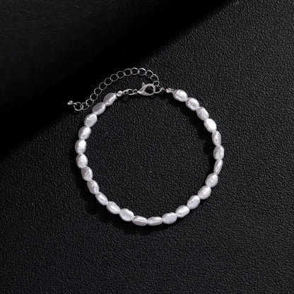 New Fashion Oval Imitation Pearl Chain Bracelet Necklace Men Women Handmade Classic Chain Beads Bracelet for Men Jewelry Set