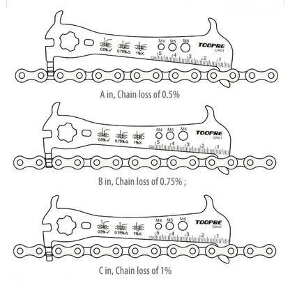 Bicycle Chain Wear Indicator Ruler Repair Tool Stainless Steel Mountain Road Bike Chain Gauge Measurement Checker Screw Diame