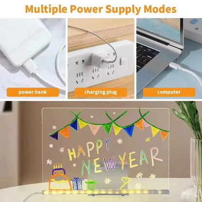 LED Light-Up Acrylic Message Board Erasable USB Drawing Board Birthday Gift Bar Advertising for Creative Activities with Stan