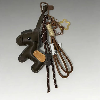 Vintage Style Horse Bag Pendant PU Leather Lightweight Design Horse Hanging Rope Rope Attachment Cartoon Design