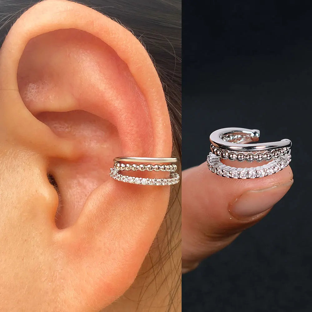 1Piece Zircon Charming Clip On Earrings Ear Cuff Without Piercing Women Geometric C Shape Earscreen Earcuffs Wrap Climb Earri
