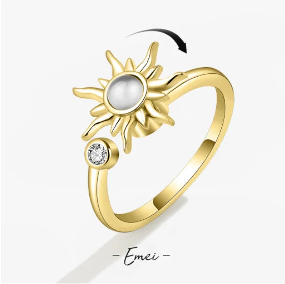 Anti Stress Anxiety Fidget Rings for Women Satinless Steel Spinner Sunflower Sun Star Ring Trendy Jewelry Gift