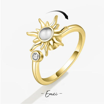 Anti Stress Anxiety Fidget Rings for Women Stainless Steel Sunflower Sun Star Spinner Ring Christmas Jewelry Gifts - JZ3805G-