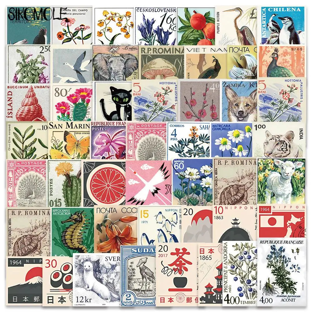 10/30/50PCS Cartoon Retro Art Stamps Stickers Japanese Style DIY Travel Luggage Guitar Fridge Laptop Graffiti Sticker Kid Dec