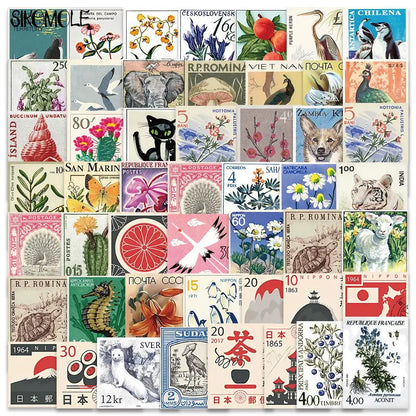 10/30/50PCS Cartoon Retro Art Stamps Stickers Japanese Style DIY Travel Luggage Guitar Fridge Laptop Graffiti Sticker Kid Dec
