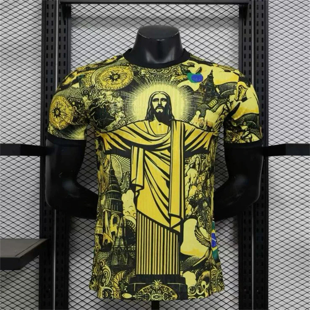 Summer Football Training Top Brazil Special Edition Jesus Black Grey Football Jersey Adult Children Outdoor Quick-drying Tshi