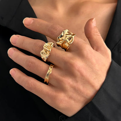 3pcs/set Punk Chunky Irregular Rings For Men Women Geometric Adjustable Liquid Metal Open Finger Rings Statement Jewelry Girl
