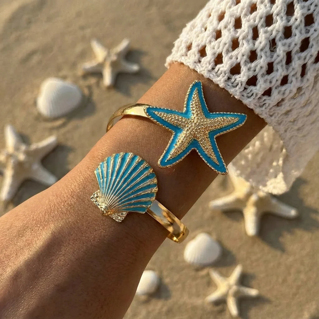 Elegant Enamel Flower Open Cuff Bracelet For Women Gold Plated Metal Pink White Blue Floral Bangles Beach Party Vacation Jewe