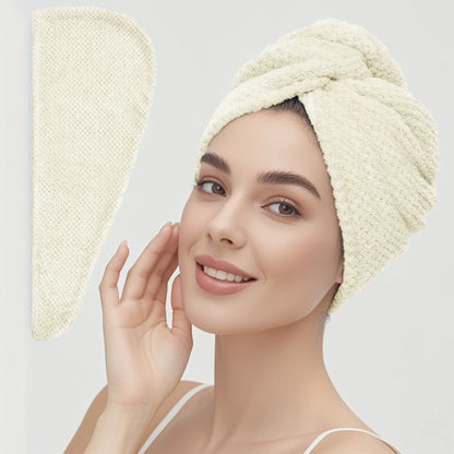 Solid Color Hair Towel Textured Dry Hair Cap 9.8' X 25.5' Absorbent Hair Towel Wrap for Button-Down Women - Beige-up