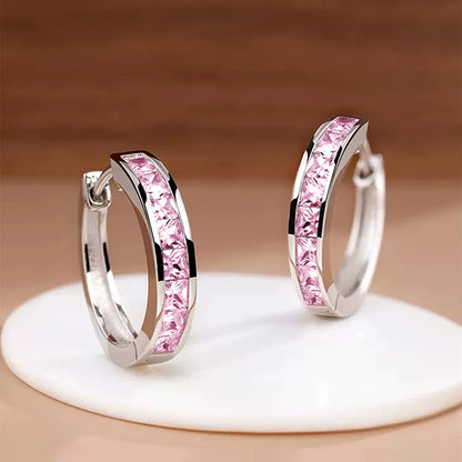 Huitan Classic Design Women Hoop Earrings Full with Princess Square CZ Simple and Elegant Female Accessories Versatile Jewelr