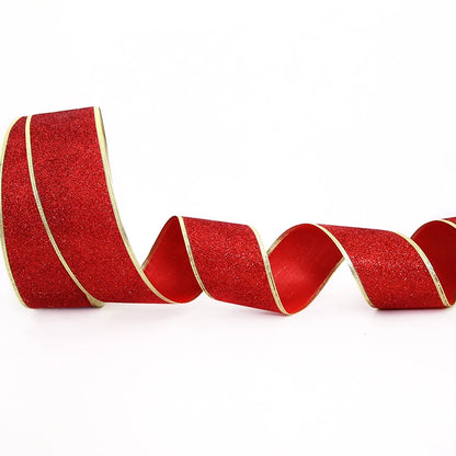 200cm*6.3cm Glitter Decorative Ribbons Red Silver Gold Ribbon With Iron Wire Christmas Decoration Ribbons for Crafts Bows - R
