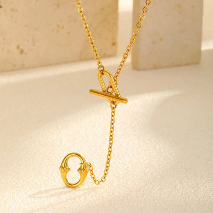 Lariat Necklace Women, Gold Plated Long Toggle Necklace, Y-shaped Geometric Drop Pendant Stainless Steel Collar Jewelry
