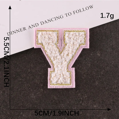 Pink Letters Towel Embroidered Iron On Sew On Patch Applique Diy Name Badges Alphabet Patches For Clothing Bag Accessories - 
