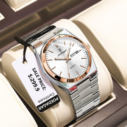 POEDAGAR Luxury Men's Watches Waterproof Luminous Date Week Men Watch Stainless Steel Casual Fashion Quartz Man Wristwatch Re