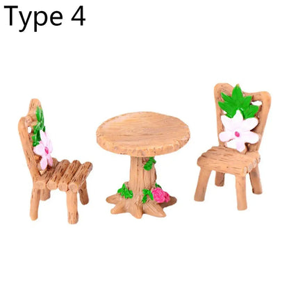 3pcs Table Chairs Miniature Set Mini Fairy Garden Furniture Ornaments Kit for Dollhouse Accessories Home Micro Landscape - Ty