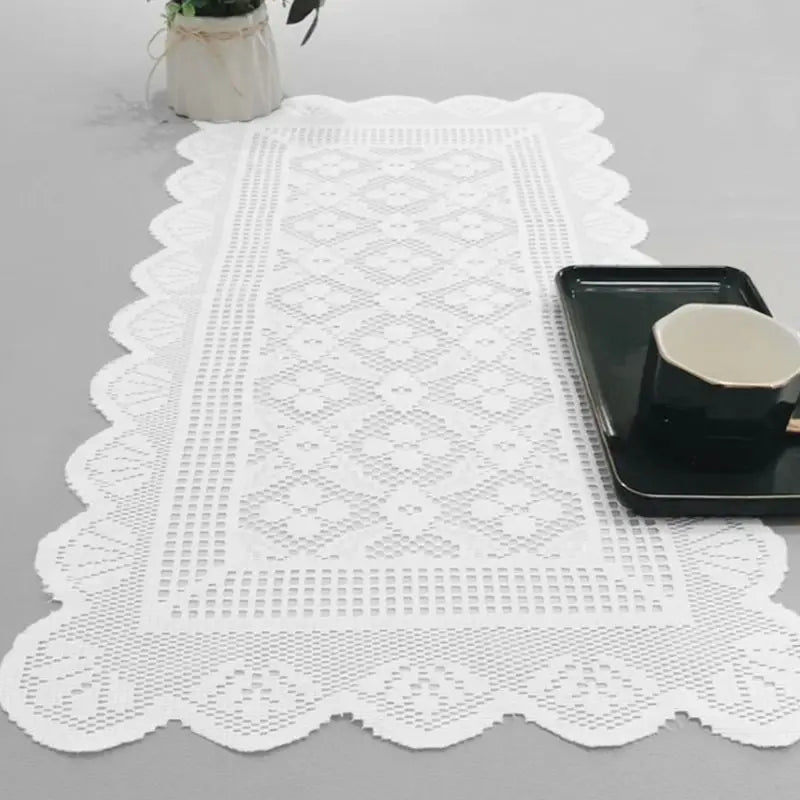 Modern minimalist white lace table runner Nordic dining table tablecloth decoration coffee table TV cabinet decorative scarf 