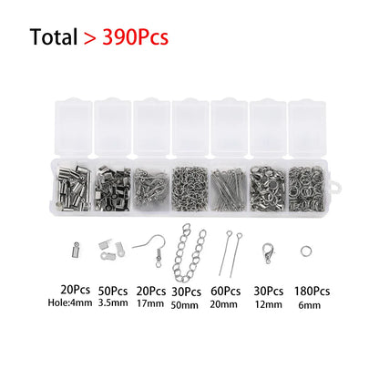 210-400pcs/Box Jewelry Making Kits Lobster Clasp Open Jump Rings End Crimps Beads Box Handmade DIY Bracelet Necklace Findings