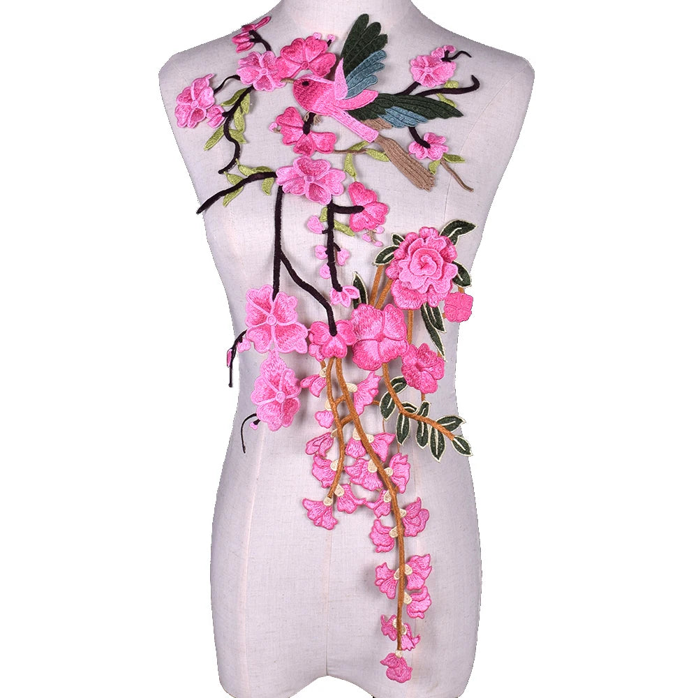 1Pc Bird Phoenix Peacock Cran Embroidery Flower Lace Fabric Patch Diy Clothes Repair Badge Sew On Patches For Clothing