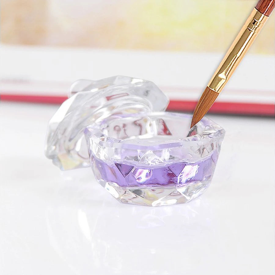 Nail Art Glass Cup with Lid for Acrylic Liquid, Brush Cleaner, Nail Art Dappen Dish
