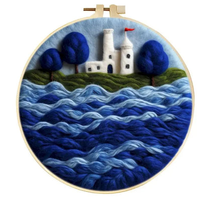 PhotoCustom Diy Felting Kit Wool Felting Painting With Complete Kit House Landscape Wool Needle Felt Picture Kit Felt Craft N