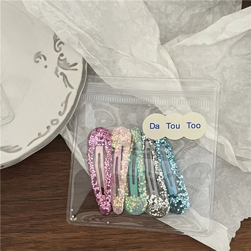 Colorful Sequins Water Drop Five-Pointed Star BB Clip Bang Clip Sweet Girl Gold Powder Love Heart-Shaped Hairpin Side Clip Ne