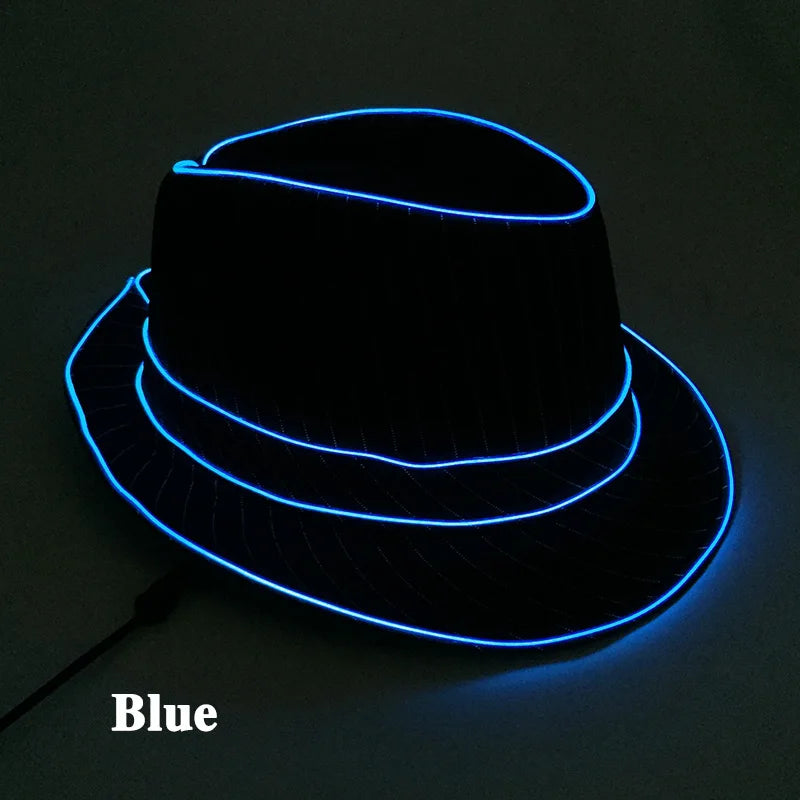 LED Fedora Hat Concert Grand Event Concert NightClub Masquerade Jazz Top Cap Luminous Hat Men Women Led Panama Gangster Hats 