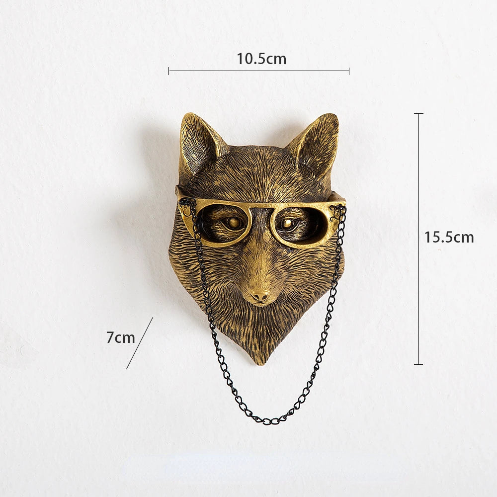 Antique Bronze Resin Animal Pendant Golden Deer Head Wall Storage Hook Up Background Wall Accessories Decorative Figurines - 