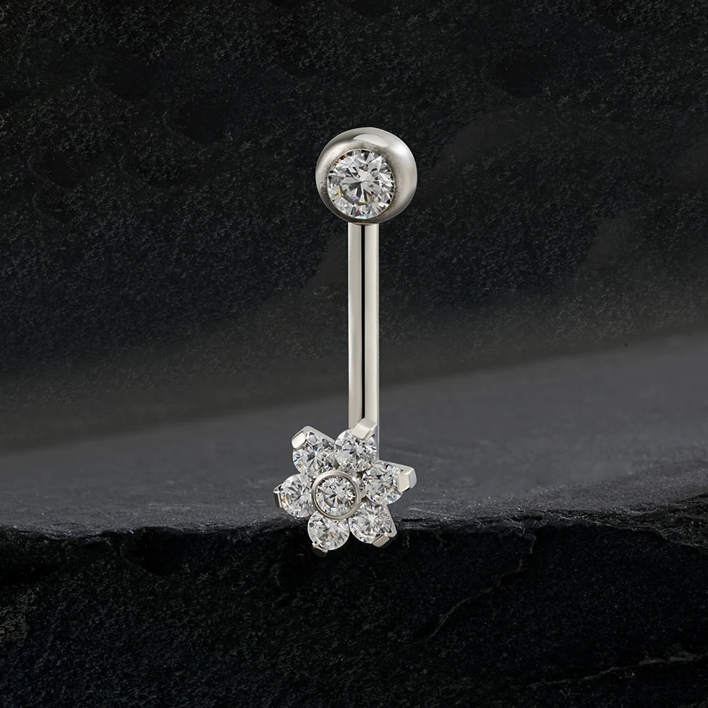 Right Grand ASTM F136 Titanium CZ Flower VCH Piercing 14G L-Bend Barbell Christina Piercing Jewelry