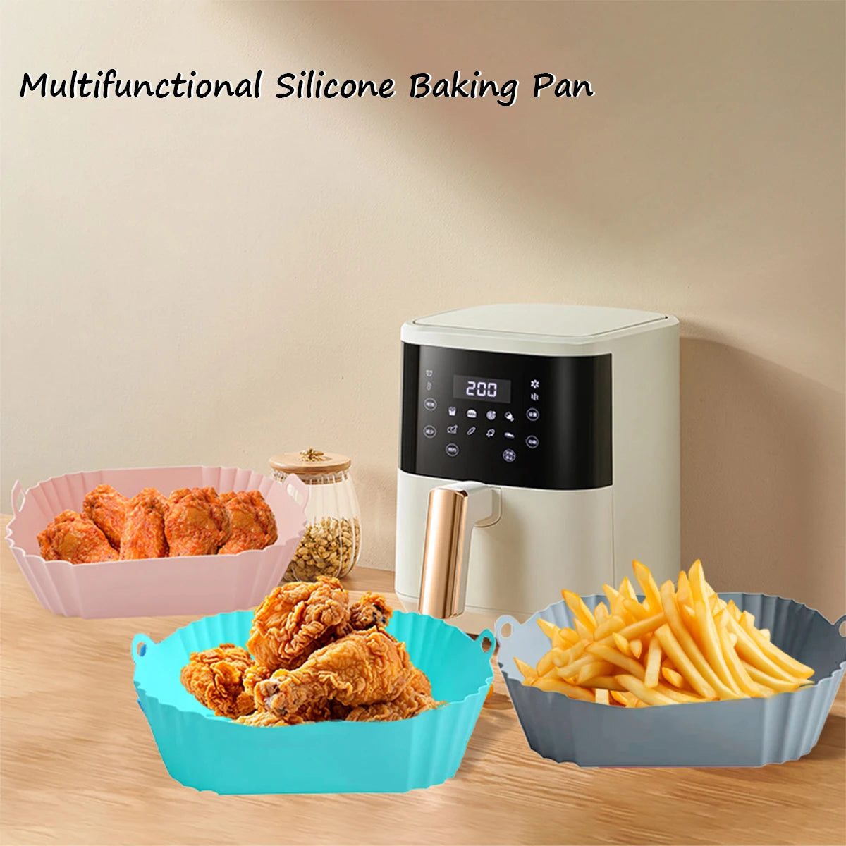 Silicone Air Fryer Liners Pot,Airfryer Basket Cooking Gadgets ,Reusable Baking Tray Non-stick Pizza Pan Oven Kitchen Accessor