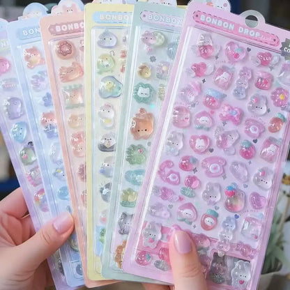 6/10 sheets Funny Sweet Furit cloud Pets Drop 3D Relief Sticker Scrapbooking Diy Diary Decor Stationery Kawaii Stickers - 10-