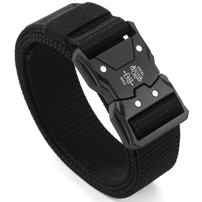Men's Belt Outdoor Hunting Tactics Belt Multi functional Buckle Nylon Belt Marine Corps Canvas Belt - Black-SL128