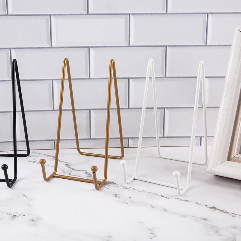 1pc Plate Display Stand Picture Easel Metal Plate Stands Holder Display Pictures Frame Photo Decorative Plate Dish Tabletop A