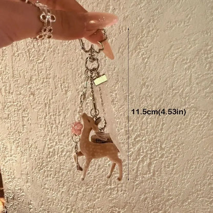 Cute Portable Deer Keychain 11.5cm Length Korean Style Phone Charms Handmade DIY Bead Case