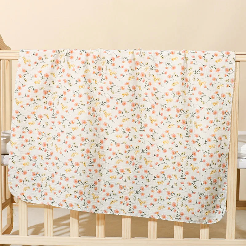 Cotton Muslin Cute Cartoon Printing Baby Swaddle Blanket Soft Breathable Newborn Baby Receiving Blanket For Infant Boys Girls