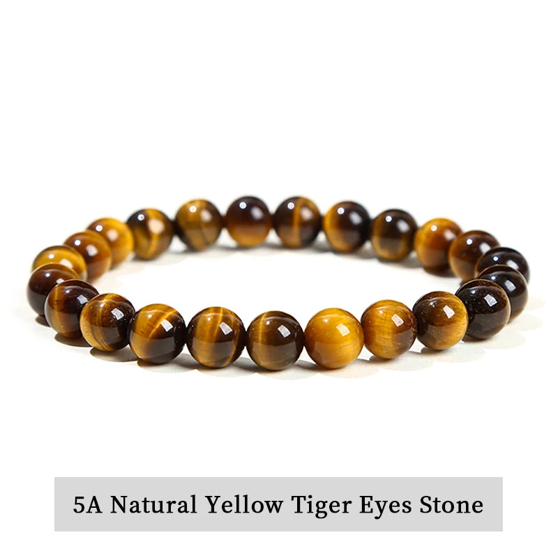 JD Natural Stone Beads Bracelet Amethyst Tiger Eye Crystal Quartz Agate Gem Beads Bangles Women Men Reiki Healling Jewelry Gi