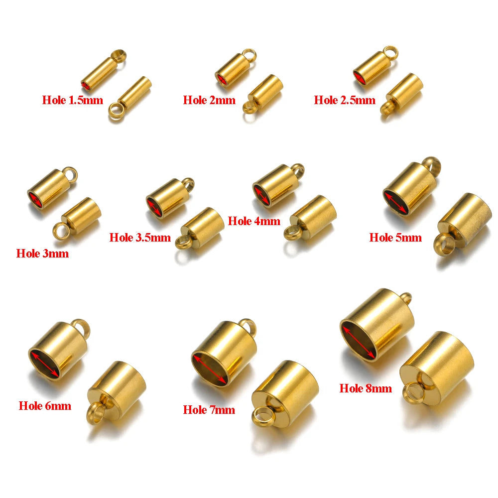 20pcs Stainless Steel Crimp End Caps Leather Cords End Tip Beads Caps PVD Plated Gold Clasps DIY Jewelry Making Finding Suppl
