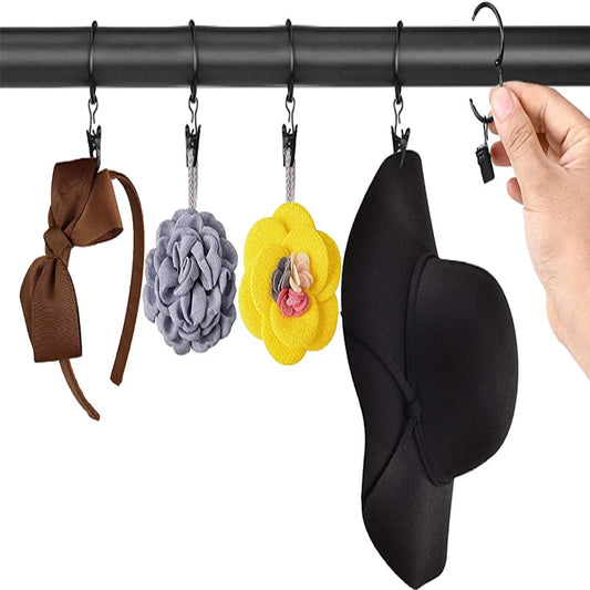 12Pcs Curtain Rings with Clips Metal Curtain Hooks Hangers Black Drapery Clips with Rings Curtain Accessories