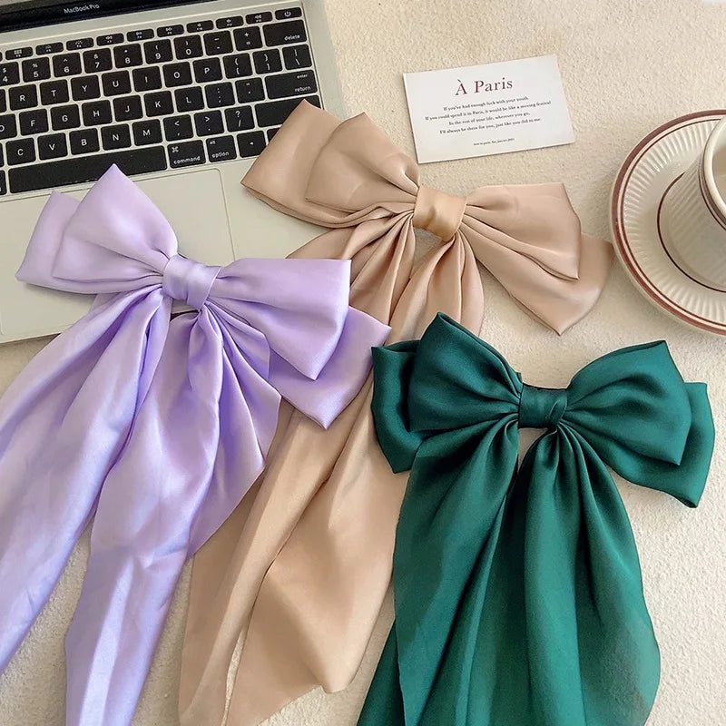 Solid Color Bow Ribbon Hair Clip New Women Large Bowknot Barrettes Women Ponytail Clip Headband Girls Hair Accessories Gift -