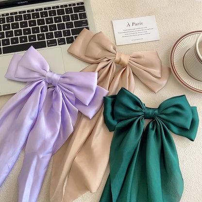 Solid Color Bow Ribbon Hair Clip New Women Large Bowknot Barrettes Women Ponytail Clip Headband Girls Hair Accessories Gift -